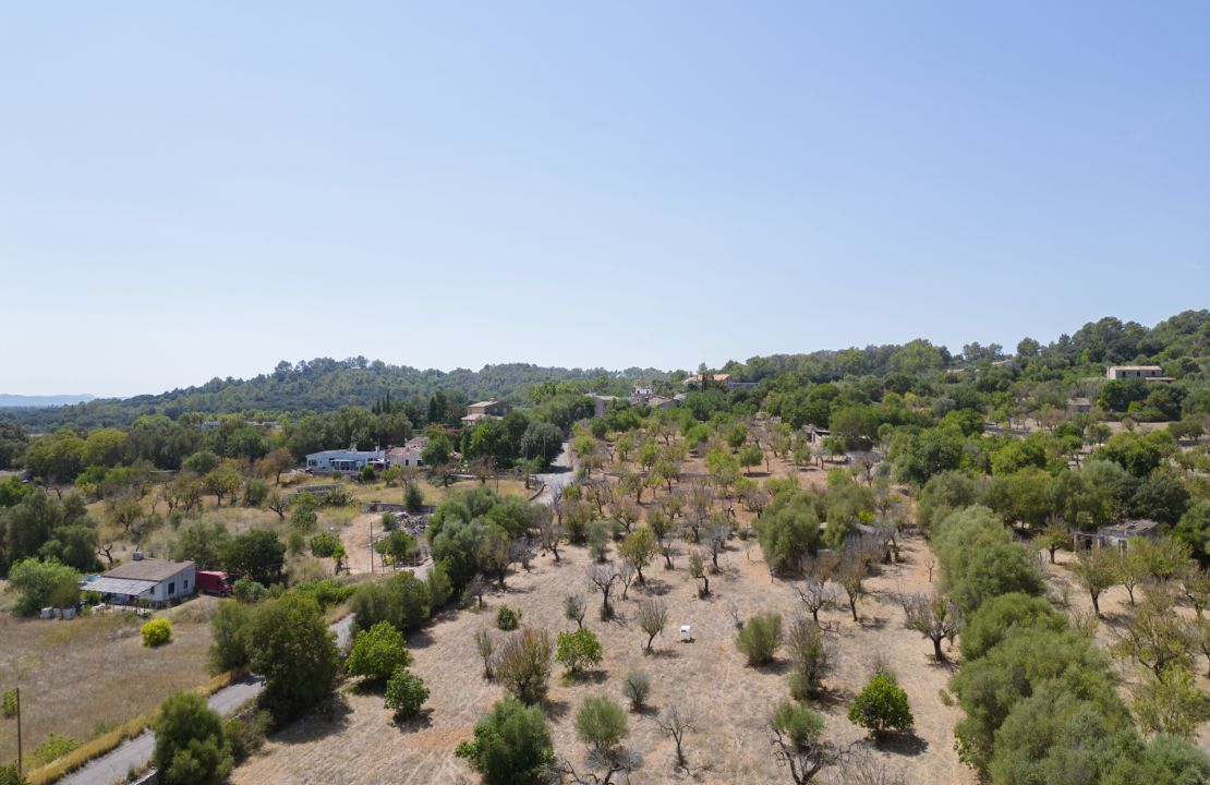 Terreno edificable en el campo de Campanet en venta con licencia en vigor para empezar el proyecto